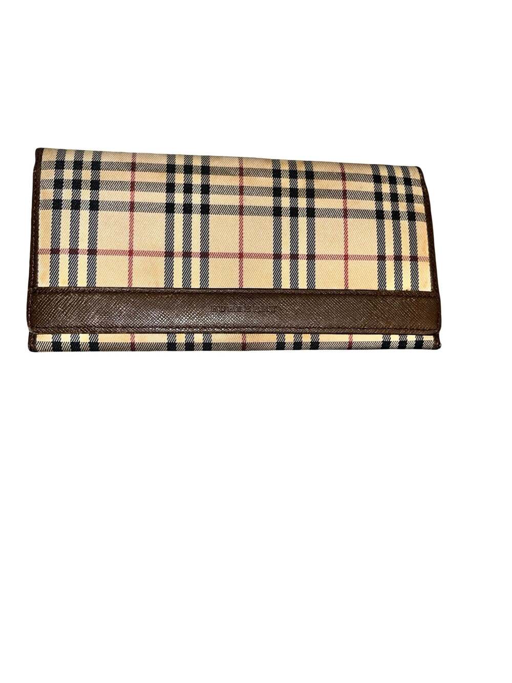 Burberry Vintage Nova Check Canvas & Brown Leather Long Tri-fold Wallet - Picture 1 of 12